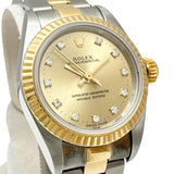【ROLEX/ロレックス】 オイスターパーペチュアル ダイヤ11P 67193G 腕時計 ステンレススチール/K18YGイエローゴールド/ダイヤモンド 自動巻き/オートマ T番（1996年製） シャンパン文字盤/ゴールドシルバーコンビベルト レディース
【中古】【真子質店】【BL】




【DMiDx】
【ex】