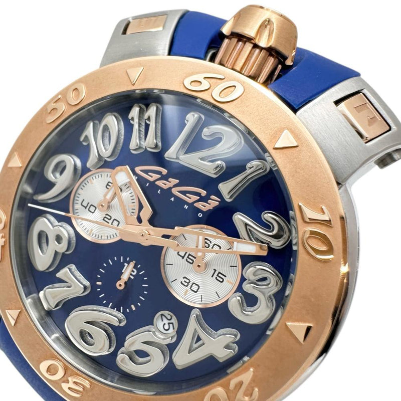 ガガミラノ ブルー 腕時計 稼働品美品 マニュアーレ 48MM クロノグラフ