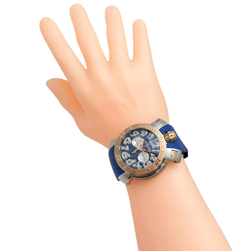 ガガミラノ ブルー 腕時計 稼働品美品 マニュアーレ 48MM クロノグラフ