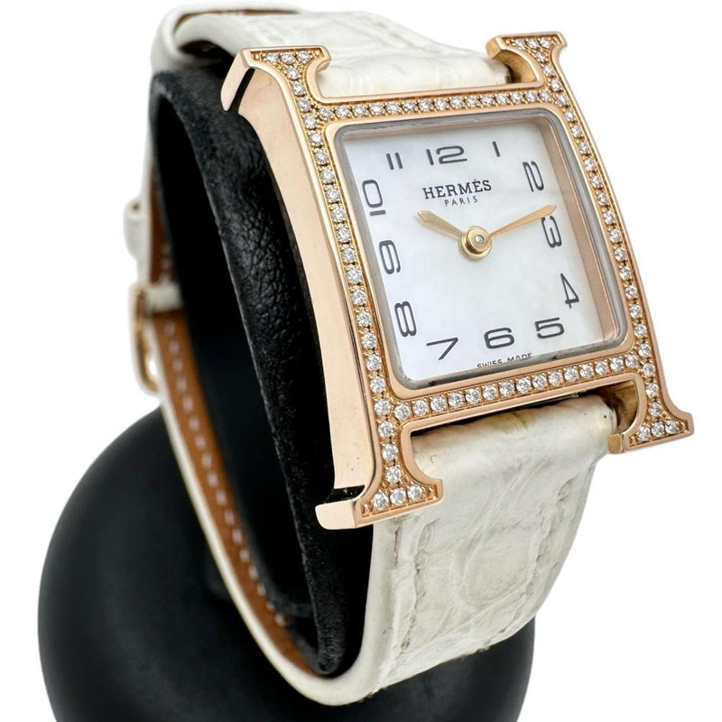♡未使用♡ HERMES エルメス Hウォッチ 腕時計 ベルト ホワイト HERMES/エルメス】 Hウォッチ ミニ HH1.173 腕時計 K18PGピンク