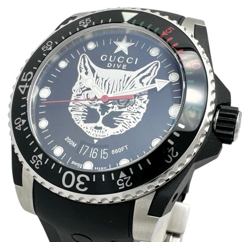 GUCCI Dive 136.3 20ATM クォーツ 黒文字盤 GUCCI/グッチ】 ダイブ キャット 136.3 腕時計 ステンレススチール