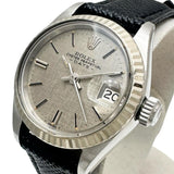 【ROLEX/ロレックス】 オイスターパーペチュアル デイト 6917 ヴィンテージ 腕時計 ステンレススチール 自動巻き/オートマ (1972年頃)　 シルバーモザイク文字盤/ブラック革（社外製） レディース
【中古】【真子質店】【BL】




【TMoMiMo】
【ex】