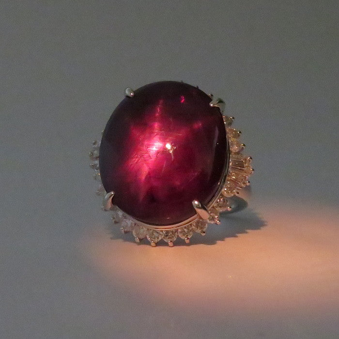 12号 スター効果 パープルスターサファイア 29.843ct ダイヤモンド 計 