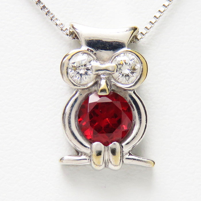 フクロウモチーフ/鳥 ガーネット ダイヤモンド 計0.16ct ネックレス 