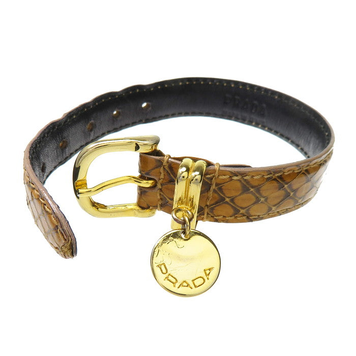 PRADA/プラダ】 パイソン柄 ブレスレット レザー 15.1g 15.5～20cm