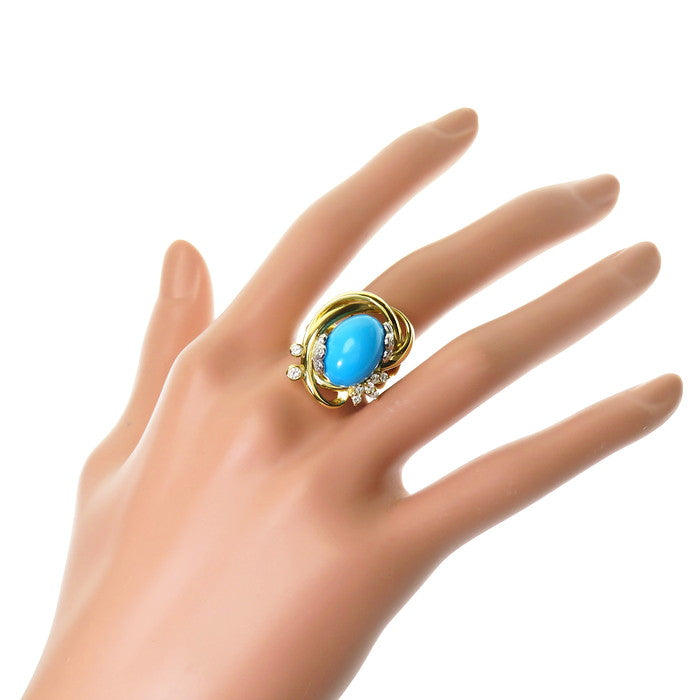 12.5号 コンビカラー ターコイズ/トルコ石 9.18ct ダイヤモンド 計0.34