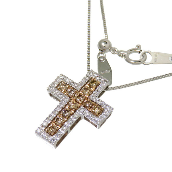 K18WGプチダイヤ付十字架(クロス)ネックレス