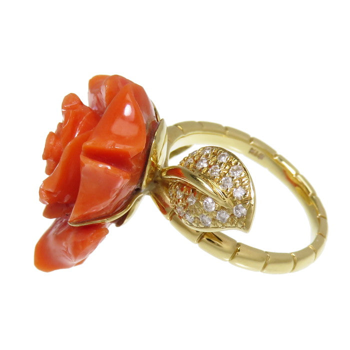 12号 彫り 珊瑚 17.41ct ダイヤモンド 計0.36ct リング・指輪 K18