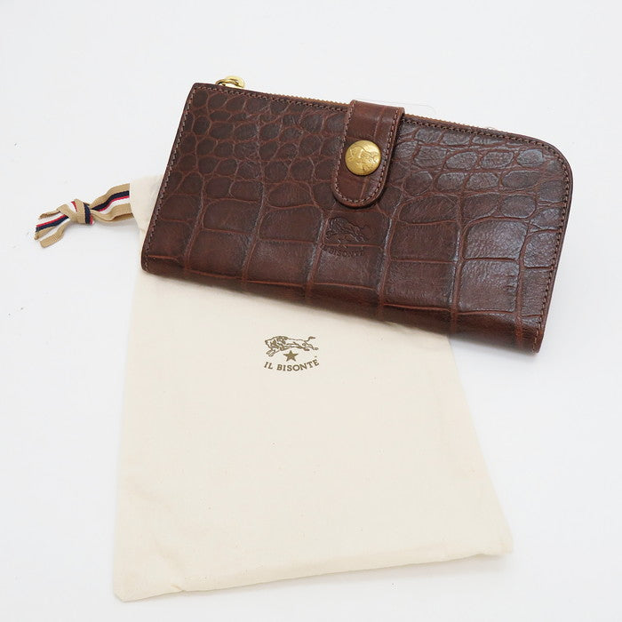 IL BISONTE/イルビゾンテ】 長財布/クロコ型押しレザー ブラウン ユニ 
