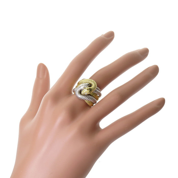 スネークモチーフ コンビカラー リングPt900・18k刻印有り 12号 へび/スネーク コンビカラー ダイヤモンド 計0.04ct リング・指輪