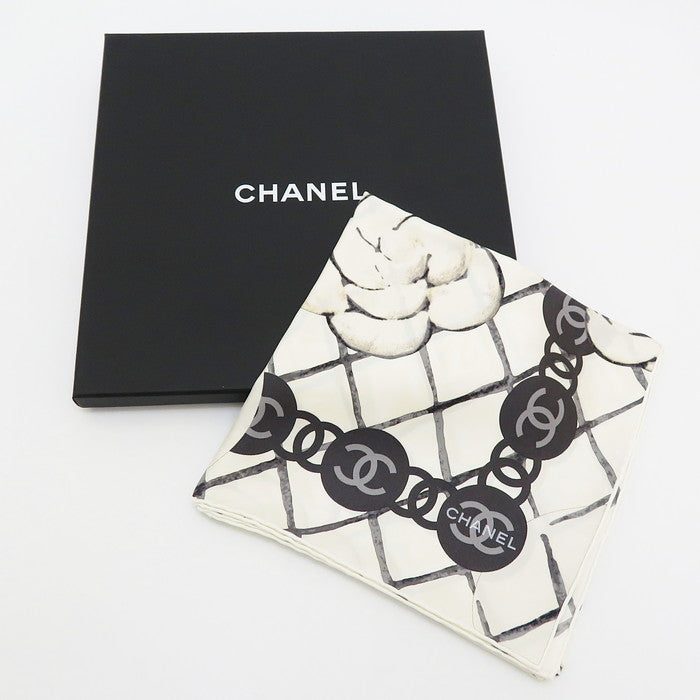 CHANEL シャネル　ココマーク　カメリア スカーフ シルク　マトラッセ CHANEL/シャネル】 カメリア ココマーク マトラッセ柄 スカーフ シルク