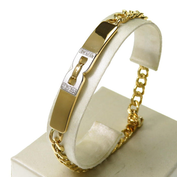 喜平チェーン コンビ 一部艶消し ダイヤモンド 計0.06ct ブレスレット