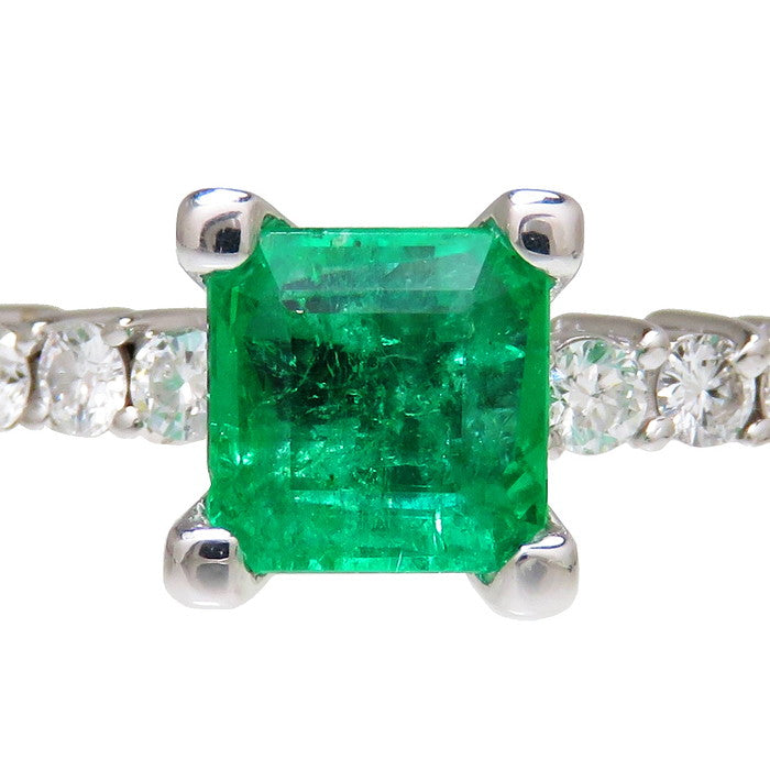 10.5号 エメラルド 1.10ct ダイヤモンド リング・指輪 K14WGホワイト  