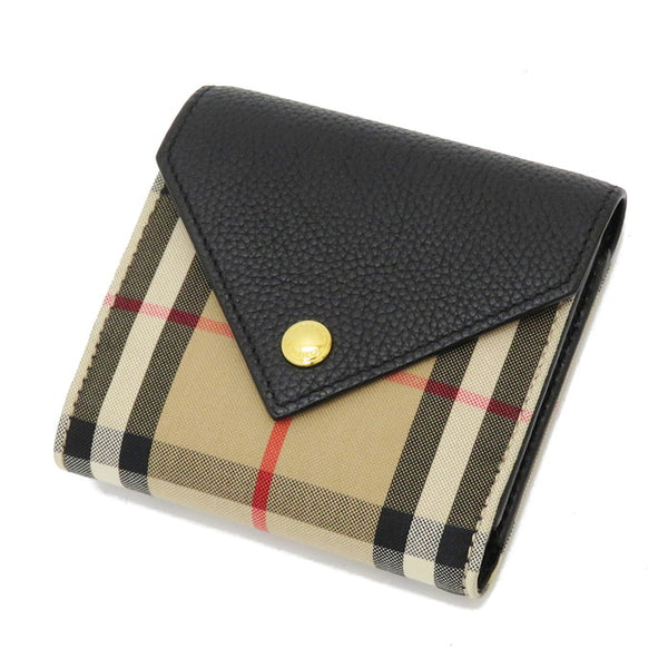 【BURBERRY/バーバリー】 8026114 ヴィンテージチェック＆グレイニーレザー フォールディングウォレット 三つ折り財布 カーフ/コットンポリエステル ブラック レディース【中古】【真子質店】【GD】




【TTx】