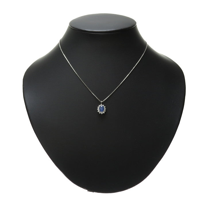 サファイアネックレス　k18wgチェーン チェーン(ウノアエレ) スターサファイア 1.98ct ダイヤモンド 計0.38ct