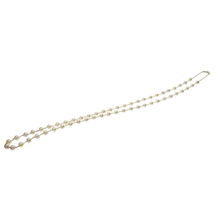 ステーションデザイン ロング アコヤ真珠 7.0～7.4mm ネックレス K18PG