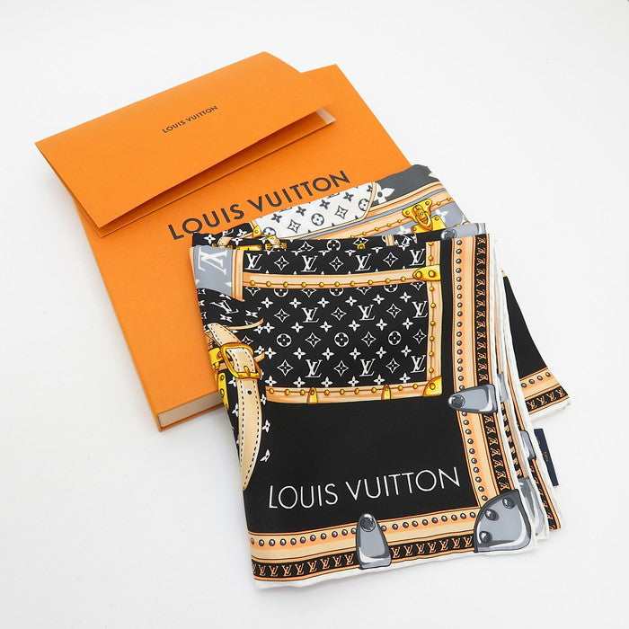 LOUIS VUITTON/ルイ・ヴィトン】 カレ・レッツ ゴー トランク M76459 スカーフ シルク100％ ブラック レディース【 –  真子質店 PawnShopMAKO