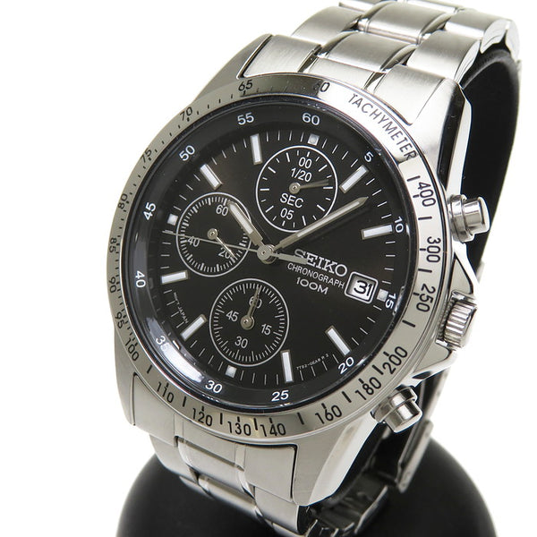 〇〇SEIKO セイコー メンズ 腕時計 クロノグラフ 7T92-0DW0 ブラック x シルバー腕時計(アナログ)