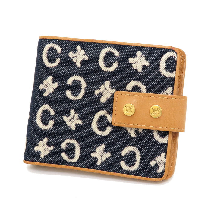 CELINE 二つ折り財布 マカダム デニム レザー CELINE/セリーヌ】 Cマカダム 二つ折り財布 デニム/レザー ネイビー