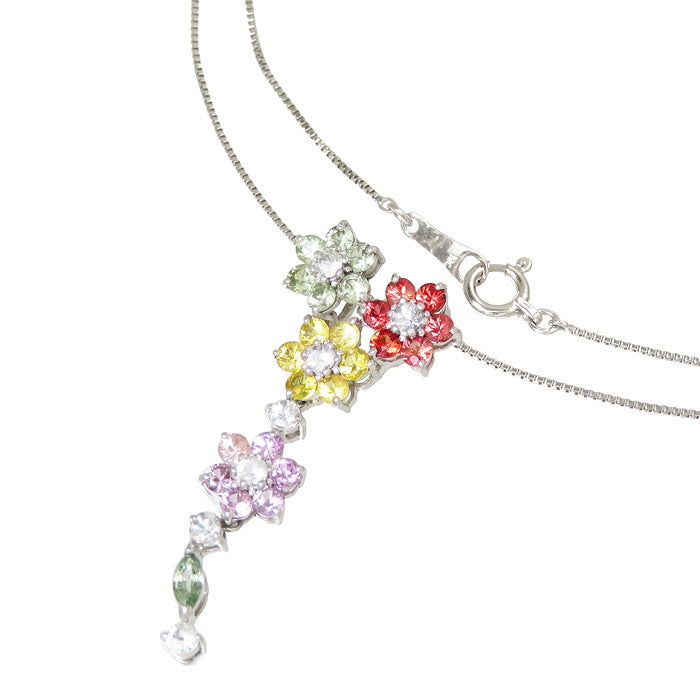 花/フラワーモチーフ マルチカラーサファイア 計1.80ct ネックレス ...