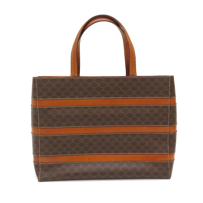 CELINE/セリーヌ】 MC96 マカダム×ボーダー ハンドバッグ レザー 茶 