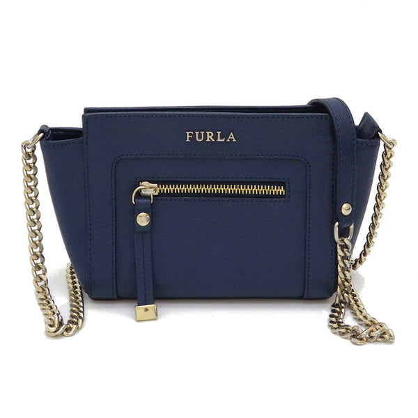 【Furla/フルラ】 ギネヴラ ミニ チェーンショルダー ショルダーバッグ レザー ネイビー レディース【中古】【真子質店】【NN】, 【TK】