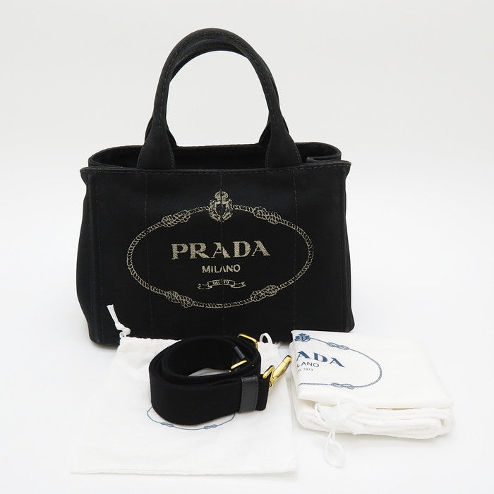 【PRADA/プラダ】 カナパ ミニ 2way トートバッグ キャンバス 黒 レディース【中古】【真子質店】【GD】, 【Dxx】