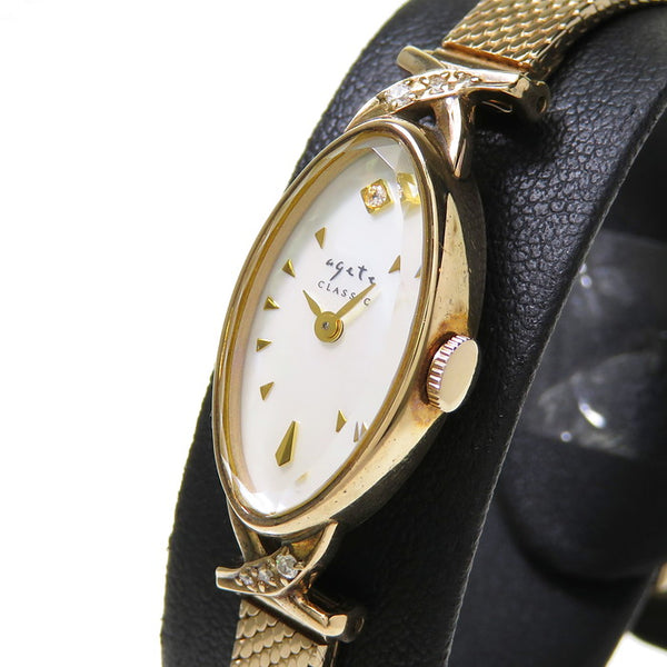 【電池交換済み】agete アガット 腕時計 0.014ct ゴールド 腕時計純正品動作
