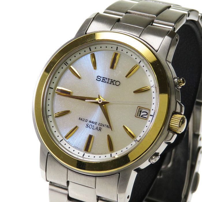 【SEIKO/セイコー】 7B52-0AF0 腕時計 ステンレススチール/GP ソーラー電波 シルバー メンズ, 【中古】【真子質店】【NN】,  【Mox】