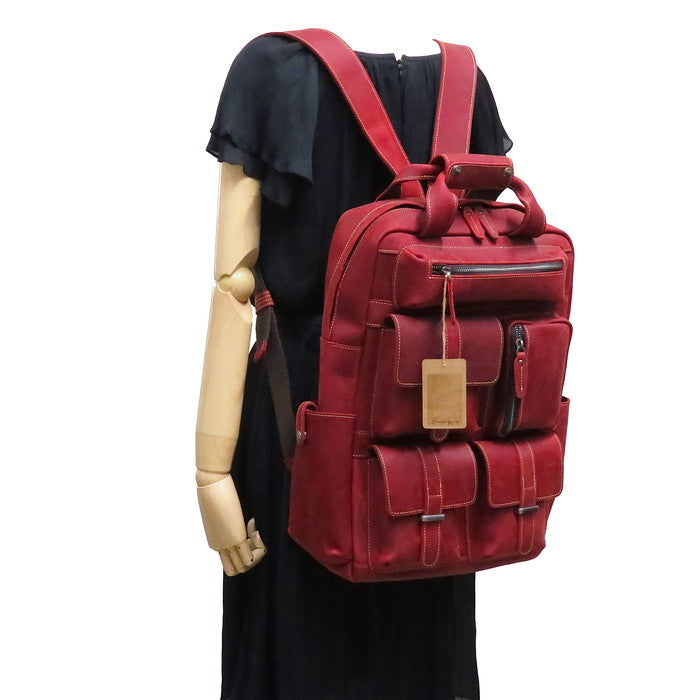 Kiwame リュック・デイパック レザー 赤 ユニセックス【中古 Kiwame リュック・デイパック レザー 赤 ユニセックス【中古
