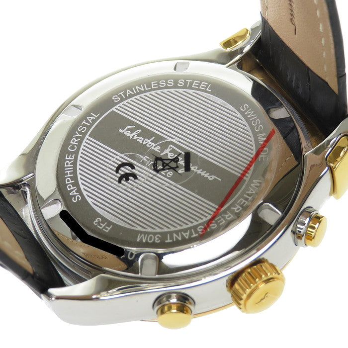 【Salvatore Ferragamo/サルヴァトーレフェラガモ】 FF3 未使用　ガンチーニ 腕時計 ステンレススチール/GP/レザー クオーツ  黒 メンズ