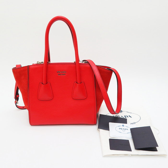 【PRADA/プラダ】 1BA025 2WAY ハンドバッグ レザー/スエード 赤 レディース【中古】【真子質店】【BL】, 【MoMox】