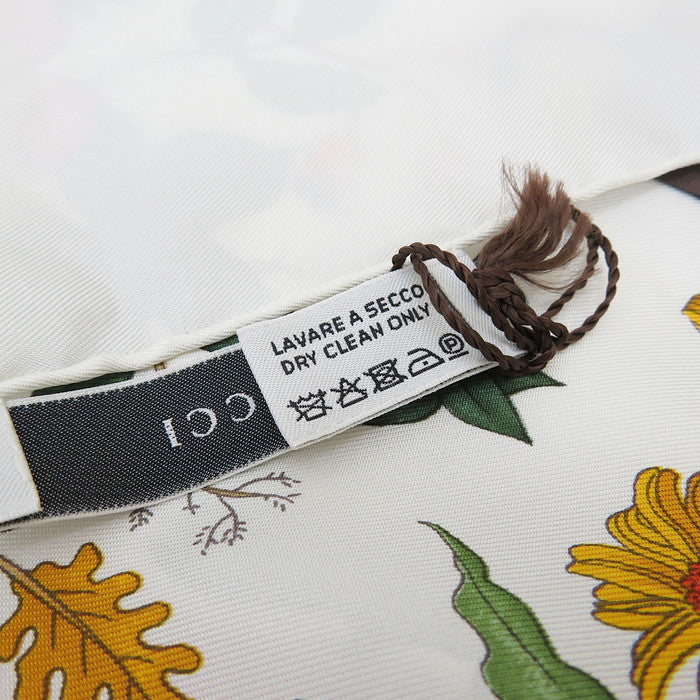 GUCCI/グッチ】 花柄 未使用品 スカーフ シルク100％ 白×マルチカラー