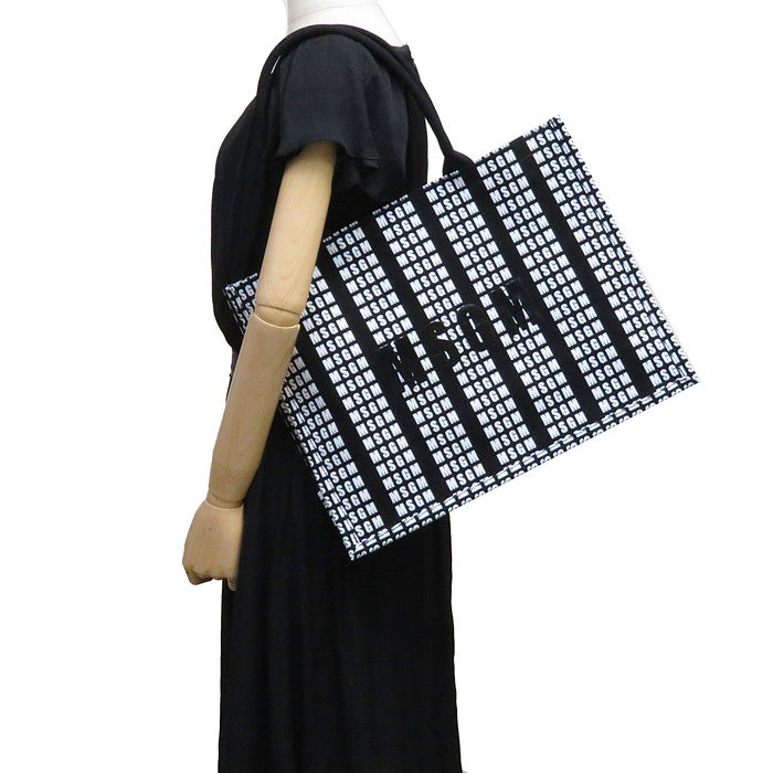 MSGM 総柄ロゴ トートバッグ キャンバス 白×黒 ユニセックス