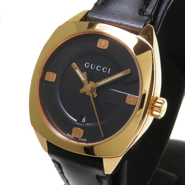 【GUCCI/グッチ】 142.5 腕時計 GP/レザー クオーツ 黒 レディース, 【中古】【真子質店】【GD】, 【TMoMa】