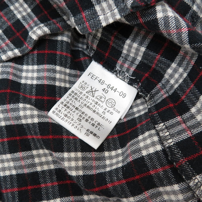 【BURBERRY BLUE LABEL/バーバリーブルーレーベル】 チェック　ボタンシャツ 　チュニック 長袖シャツ コットン/ポリウレタン  ブラック/レッド レディース【中古】【真子質店】【GD】, 【DD】