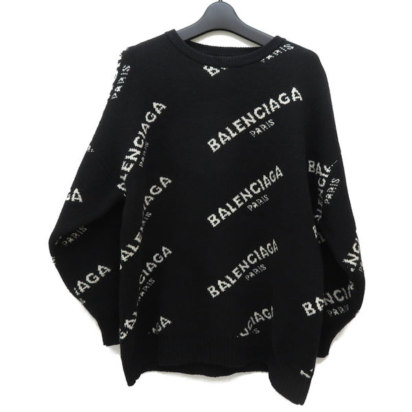 【BALENCIAGA/バレンシアガ】 オールオーバー ロゴ クルーネック セーター ニット ウール/ナイロン ブラック メンズ【中古】【真 –  真子質店 PawnShopMAKO