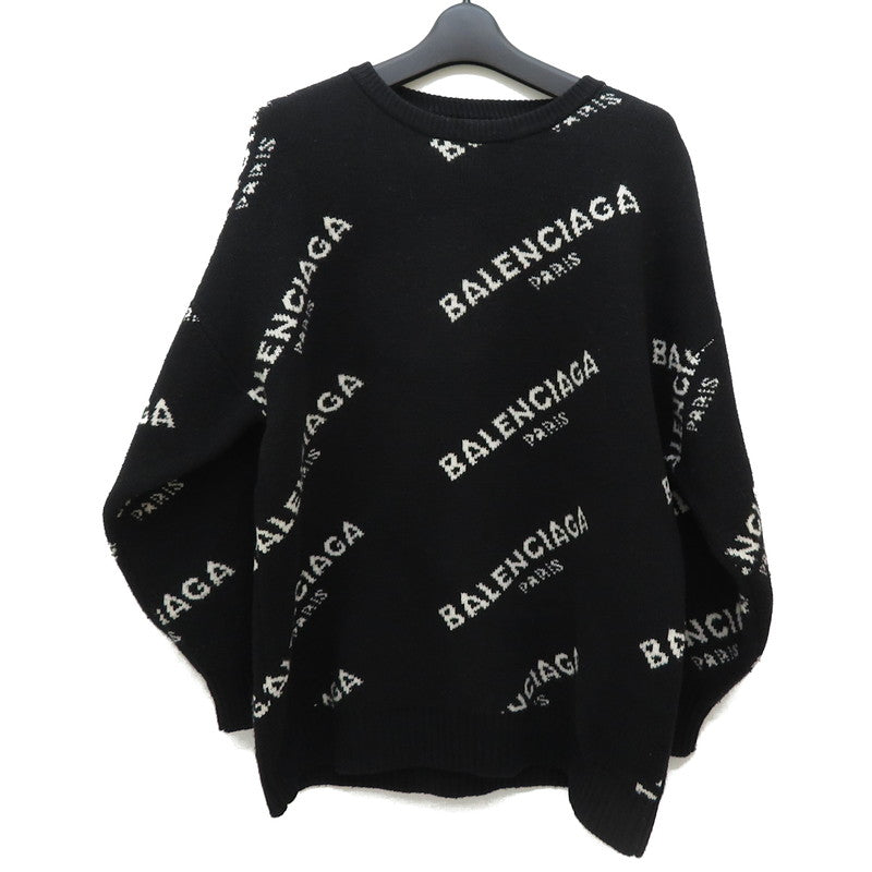 【BALENCIAGA/バレンシアガ】 オールオーバー　ロゴ　クルーネック　セーター ニット ウール/ナイロン ブラック メンズ【中古】【真子質店】【BL】




【DTS】