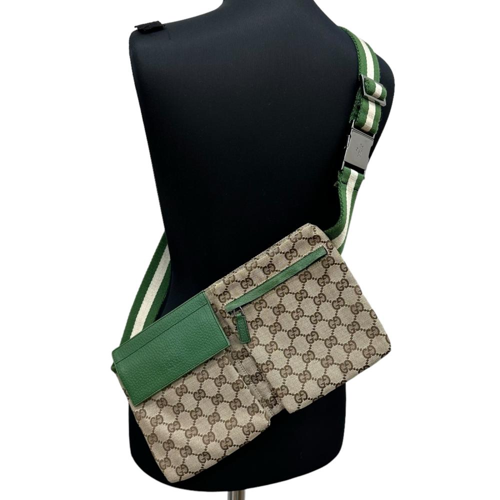 GUCCI/グッチ】 28566 ウエストバッグ ボディバッグ GGキャンバス/レザー ベージュ/グリーン ユニセックス【中古】【真子質店 –  真子質店 PawnShopMAKO