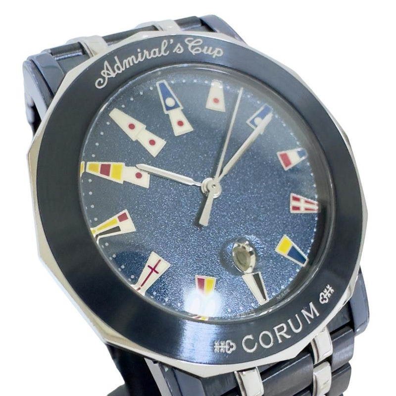 【CORUM/コルム】 アドミラルズカップ 99.330.30.V585 腕時計 ステンレススチール/ガンブルー クオーツ ネイビー メンズ,  【中古】【真子質店】【GD】, 【MaKD】