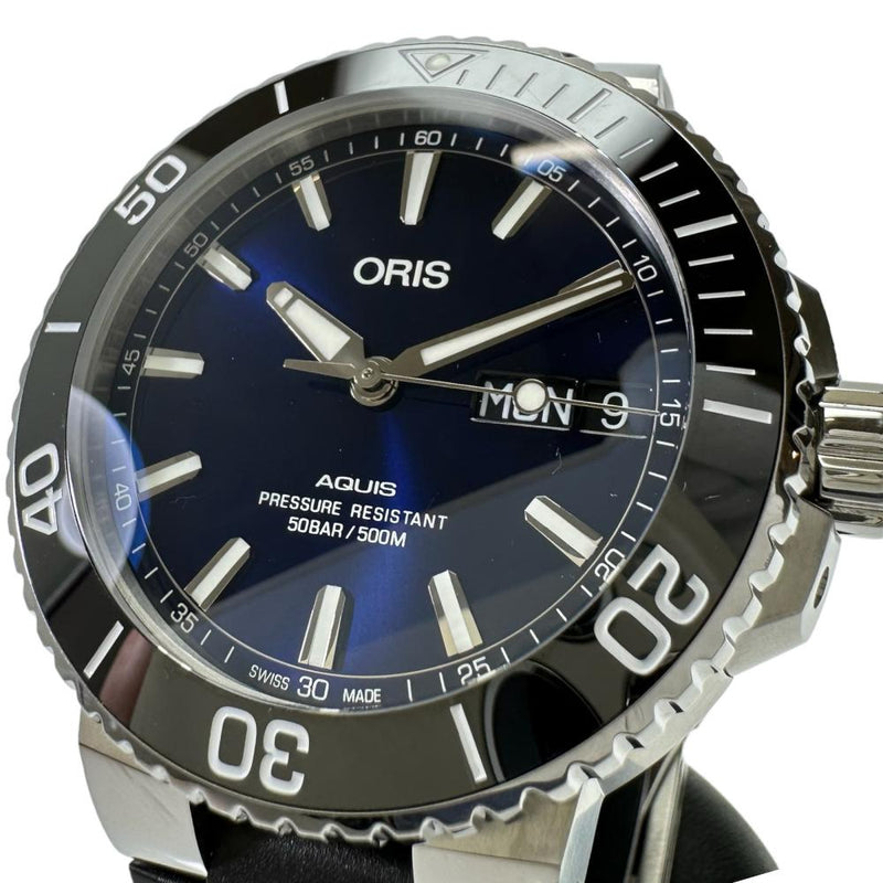 【ORIS/オリス】 アクイス　ビッグ　デイデイト 腕時計 ステンレススチール/ラバー 自動巻き/オートマ 黒ベゼル/青文字盤/黒ベルト メンズ,  【中古】【真子質店】【GD】, 【IxxI】