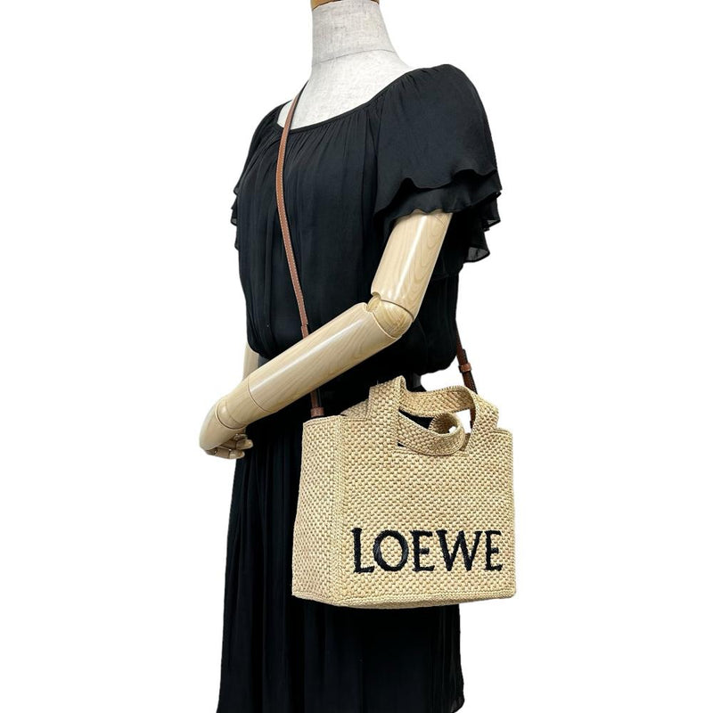 【LOEWE/ロエベ】 ロエベフォント　トート　スモール A685B59X03 ショルダーバッグ/ラフィア90%/レーヨン10%  ナチュラル（ベージュ） レディース【中古】【真子質店】【GD】, 【Ixxx】