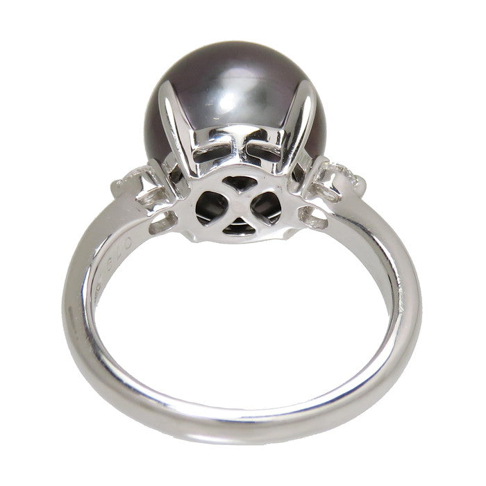最終特価品 15号 黒蝶真珠 約12.0mm程度 ダイヤモンド 計0.19ct リング 