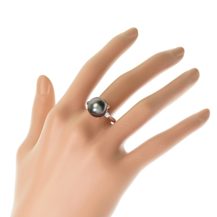 最終特価品 15号 黒蝶真珠 約12.0mm程度 ダイヤモンド 計0.19ct リング 