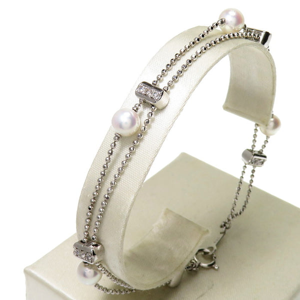 2連風 アコヤ真珠 約5.5mm程度 ダイヤモンド 計0.20ct ブレスレット 