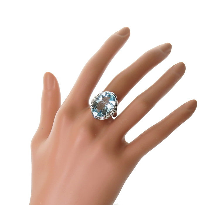 最終特価品 14.5号 大粒 アクアマリン 14.66ct ダイヤモンド 計0.11ct 