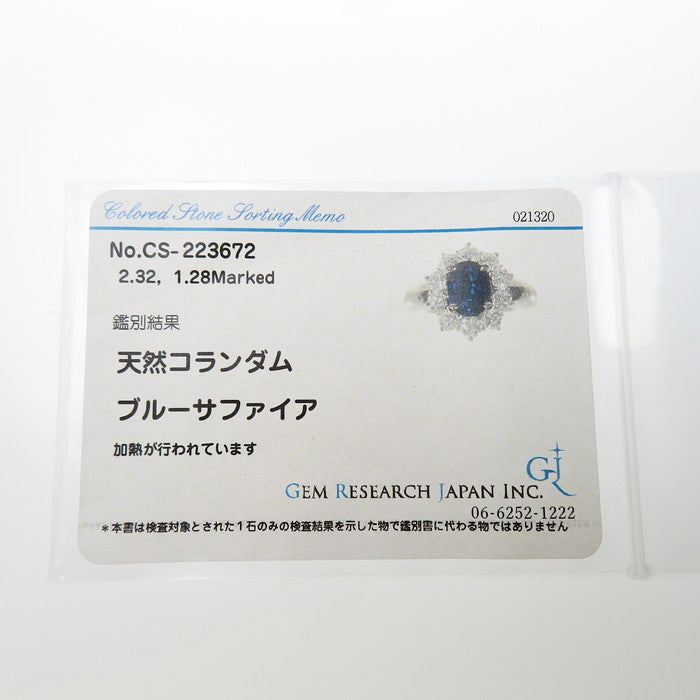 Size 12.5, Royal Blue Sapphire 2.32ct, Diamond 1.28ct Total, Pt900 