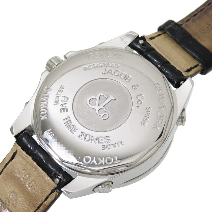 ジェイコブ JACOB&CO 5タイムゾーン D-465739 ダイヤベゼル クォーツ 腕時計 SS シルバー
