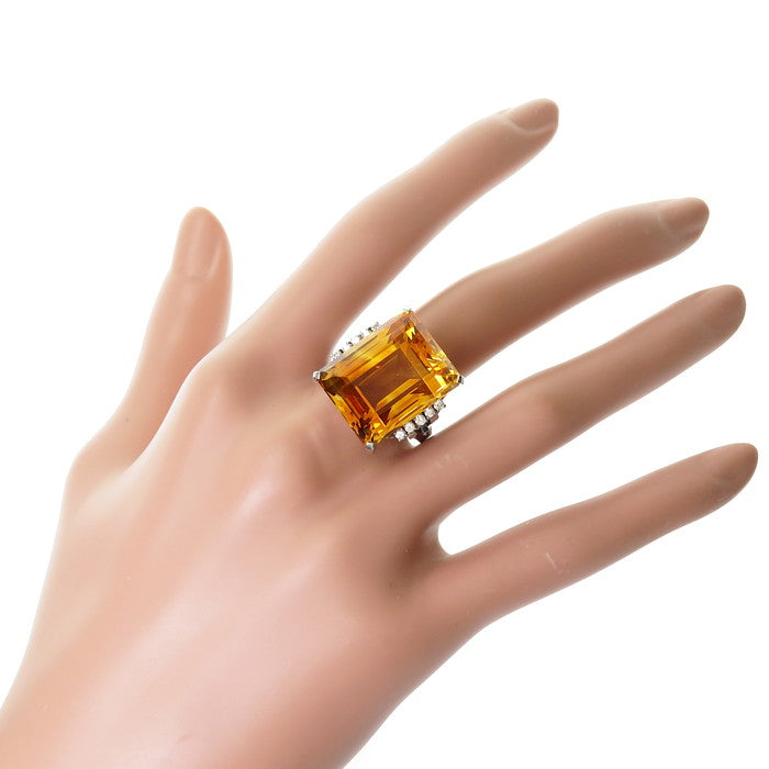 17号 大粒 シトリン 27.89ct ダイヤモンド リング・指輪 Pt900プラチナ 