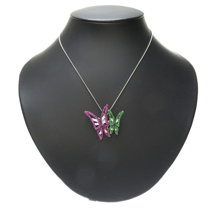 蝶/バタフライモチーフ 2WAY ブローチ兼用 ルビー 計1.53ct グリーン 